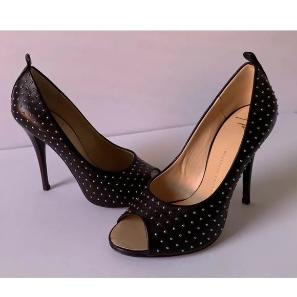 Giuseppe Zanotti Shoes - Giuseppe Zanotti Black Studded Peep Toe Heels 6.5